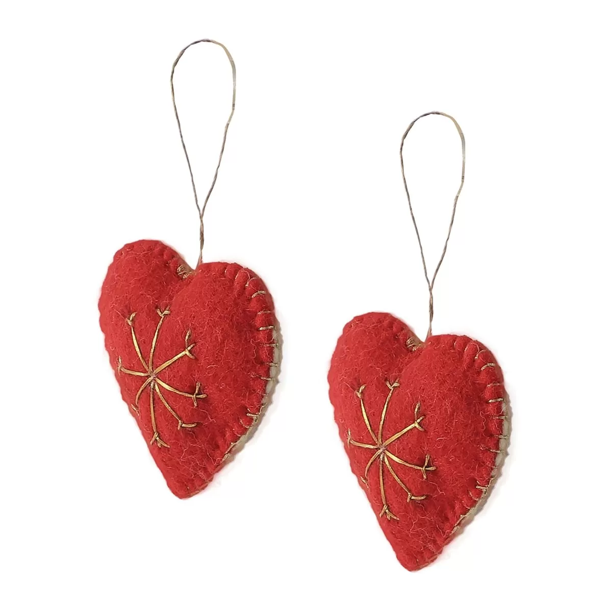 De Kulture Handmade Premium Wool Felt Snowflake Heart Eco Friendly Needle Felted Christmas Xmas Tree Decoration Stuffed Ornament for Home Office Party Holiday Décor, (Set of 2)